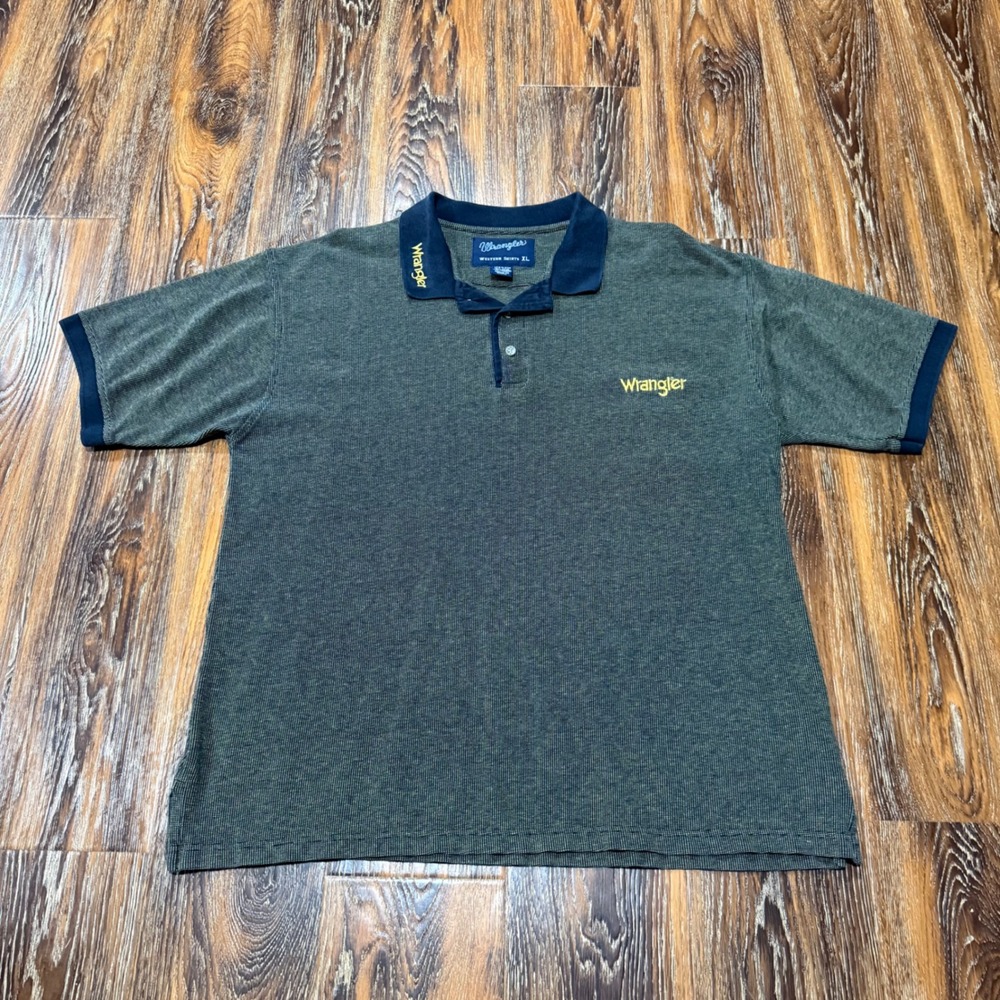 Vintage Wrangler Western Shirts Mens XL Green Navy Blue Cotton Polo Short Sleeve